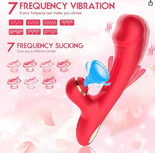 Vibrator Sex Toys For Women - 3IN1 Red Rabbit Vibrators Adult Toys With 7 Flapping & Vibrating & Suck, G Spot Anal Thrusting Dildo, Clitoral Vibrater For Female Couples Rose Sex Toy Games