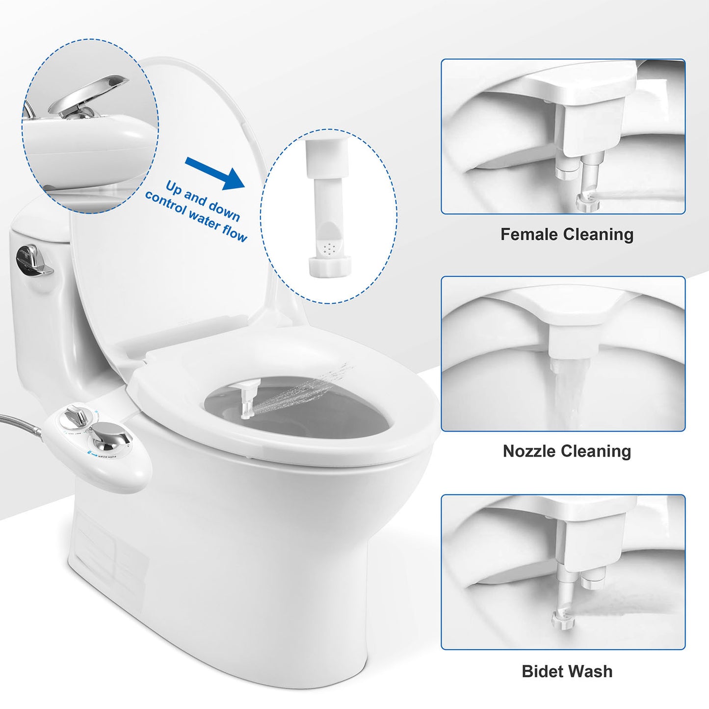 Cold Water Spray Bidet Self-Cleaning Dual Nozzle Bidet Feminine Wash Non Electric Mechanical Toilet Seat Cover